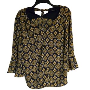 41 Hawthorn Gold And Blue 3/4 Sleeve Women's Blouse Large